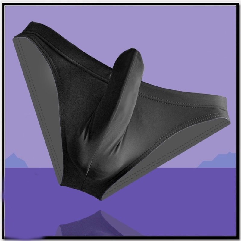Men's Sexy Cozy Ice silky Bikini with Penis Sleeve Comfortable Men Underwear Stockings 201112
