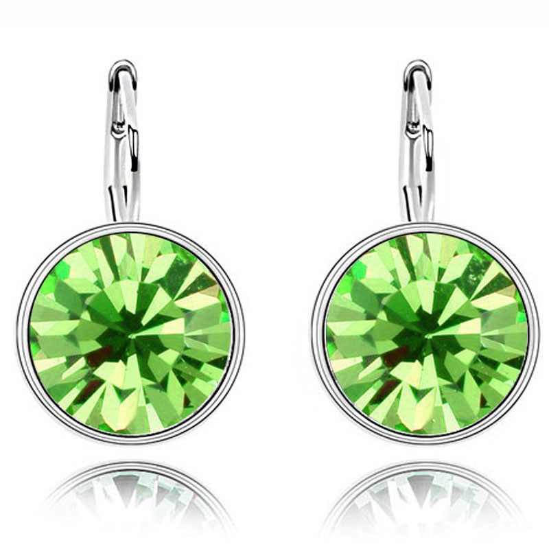 18K White Gold Plated Austrian Crystal Clip On Earrings for Women Sweet Candy Round Drop Earring Rhinestone Dangle Earrings Wedding Jewelry Nice Gift