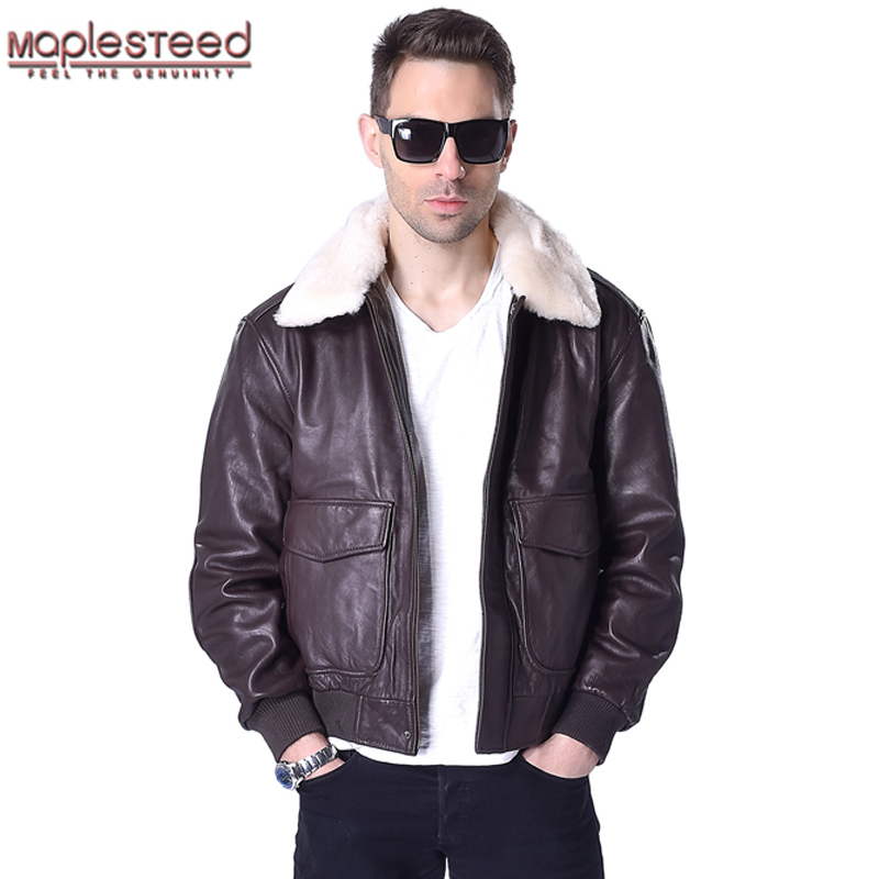 MAPLESTEED Thickening Quilted 100% Sheepskin Leather Jacket Men Air Force G1 Flight Jacket Man Winter Coat Collar Removable M176 201128