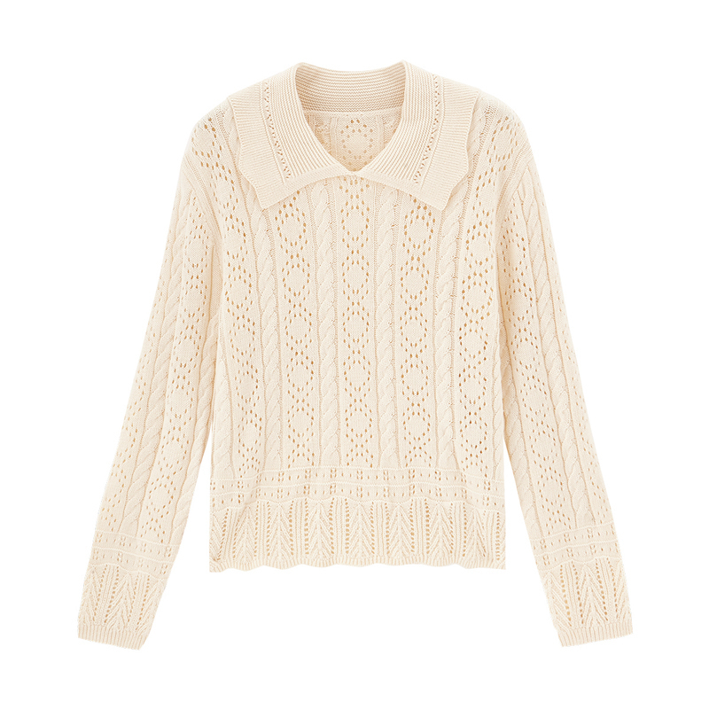 INMAN Autumn Arrival Lovely Peter pan Collar Hollowed-out Flower Loose Long Sleeve Sweater Knitwear 201203