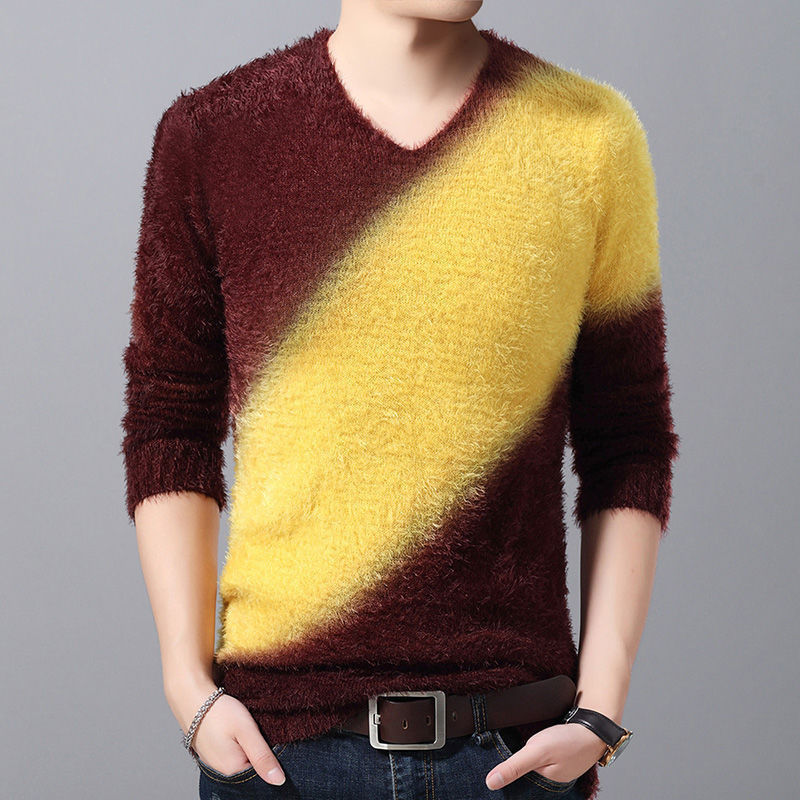 AKSR Men's Winter Warm Wool Knitted Pullover Sweater Jumper Men V Neck Mohair Cashmere Sweaters Sueter Hombre Pull Homme 201211