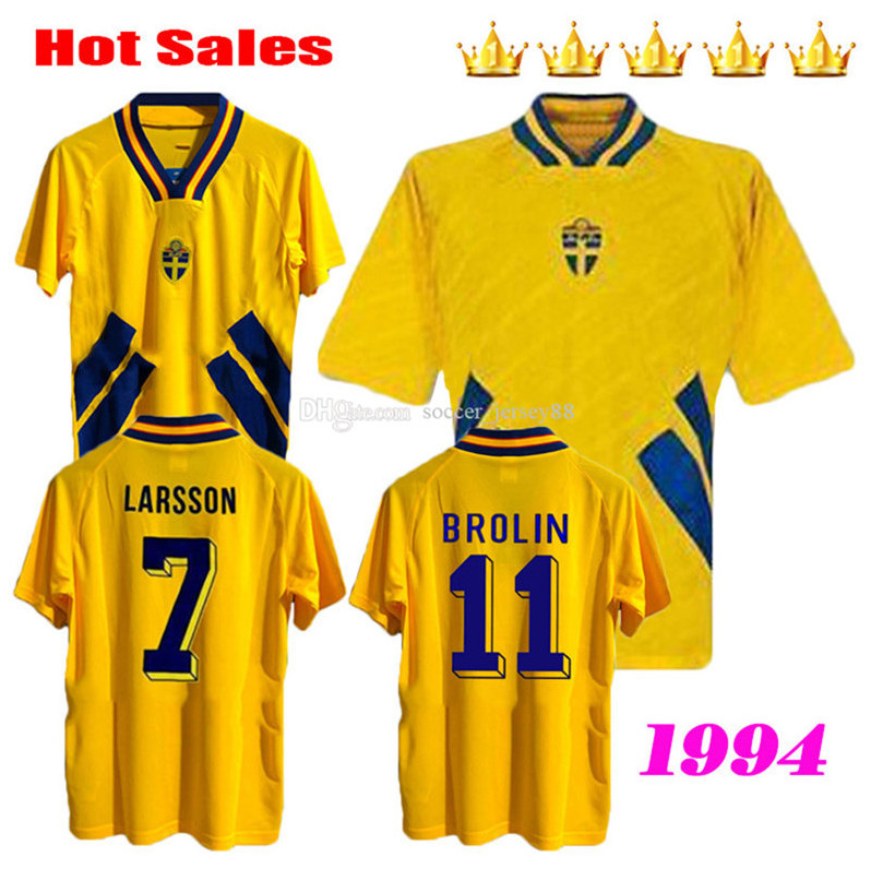 1994 Sweden Retro version Soccer Jersey Home #10 DAHLIN #11 BROLIN #7 LARSSON Soccer jerseys Shirt top quality Football uniforms, Black;yellow 
1994 Sweden Retro version Soccer Jersey Home #10 DAHLIN #11 BROLIN #7 LARSSON Soccer jerseys Shirt top quality Football uniforms, Black;yellow