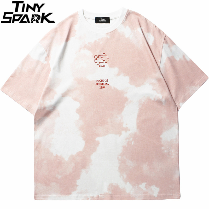 Hip Hop Tie Dye T-Shirt Streetwear Letter Puzzle Printed Tshirt Men Summer T Shirt Harajuku Cotton Short Sleeve Tops Tees 220309