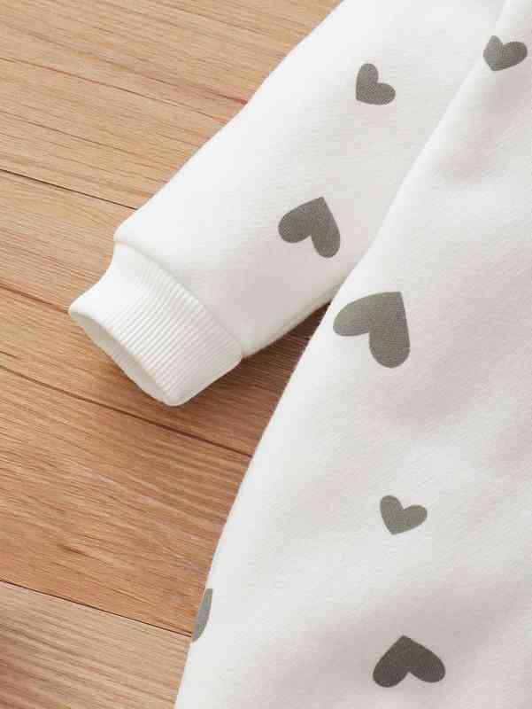 Baby Heart Print Bow Hooded Jumpsuit SHE