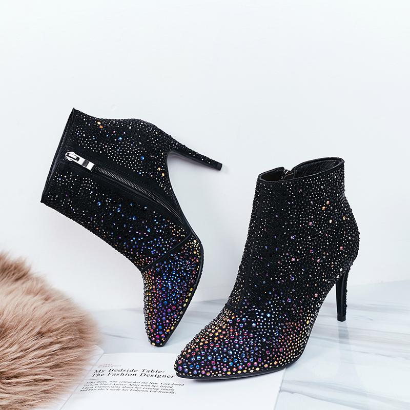 Stiletto High Heels Sexy Ankle Boots Rhinestone Leather Pointed Mixed-Color Glitter Booties Fall Winter Plush Lining Women Shoes, Red
Stiletto High Heels Sexy Ankle Boots Rhinestone Leather Pointed Mixed-Color Glitter Booties Fall Winter Plush Lining Women Shoes, Red