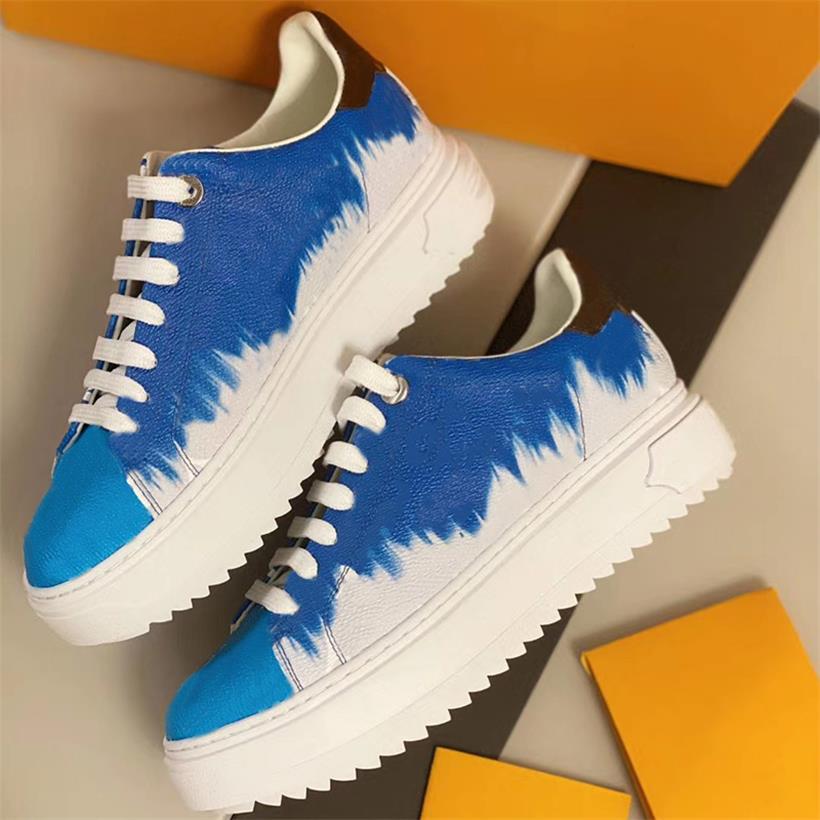 

Women Sneakers TIME OUT SNEAKER Embossed Leather Platform Shoes Black White Monogram Flowers Debossed Calf Blue Trainers Rubber Outsole, Color 1