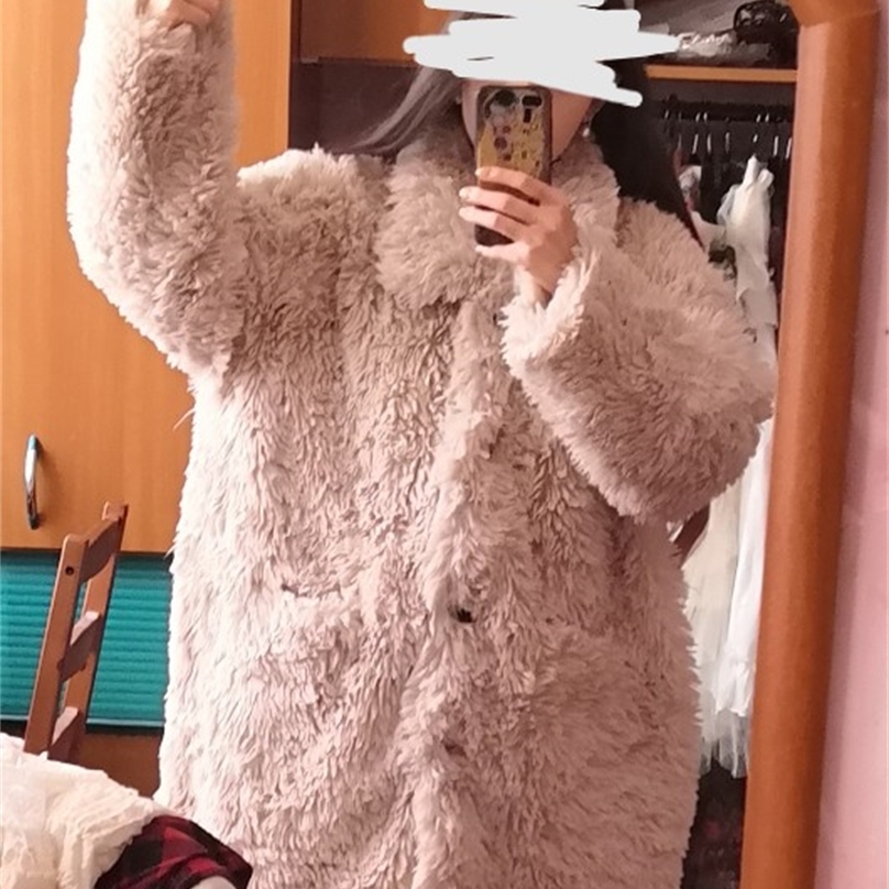 Casual Furry Thick Warm Long Faux Mink Fur Jacket Loose Winter Women Teddy Coat manteau femme hiver 201214