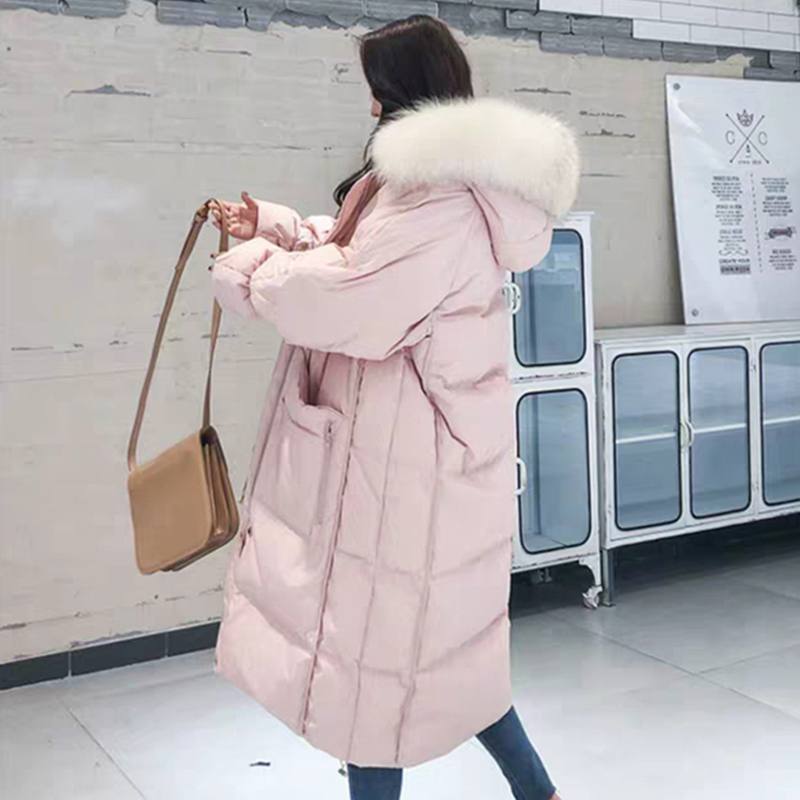 Fitaylor Women Winter White Duck Down Jacket Ladys Hooded Faux Fur Collar Long Warm Thick Coat Female Parka Outwear 201125