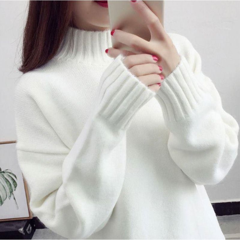 Casual Turtleneck Pullover Sweaters Women Autumn Winter Long Sleeve Warm Knitted Jumper Elegant Loose White Female Sweaters 201111wtt