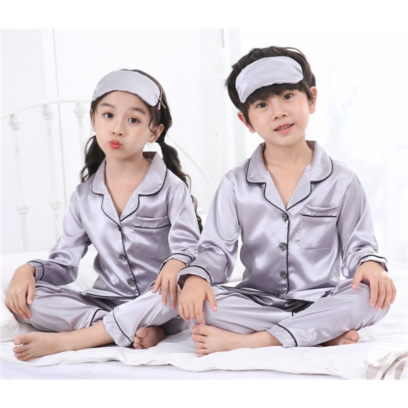 Kids pyjamas Not included Blindfold Children's Pajamas Autumn Long Sleeve Girls Sleepwear Set Boys Silk Pajamas Suit for Kid LJ201216