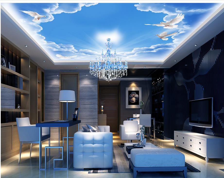 

Fashion dream bar KTV blue sky and white cloud ceiling mural sky ceiling wallpaper
