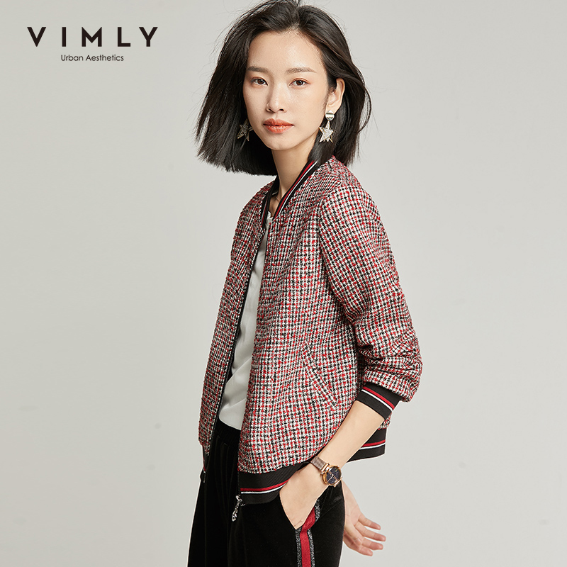 Vimly Spring Autumn Retro Thread Short Jacket Fashion Women Stand Collar Zipper Patchwork Loose Casual Femme Veste 98686 201112