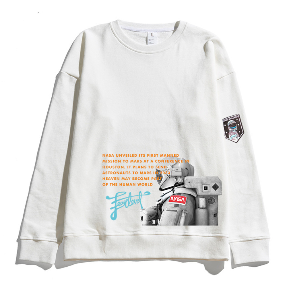 2020 Men's crew neck sweater astronaut embroidered armband cotton loose shoulder pullover, Black
2020 Men's crew neck sweater astronaut embroidered armband cotton loose shoulder pullover, Black
