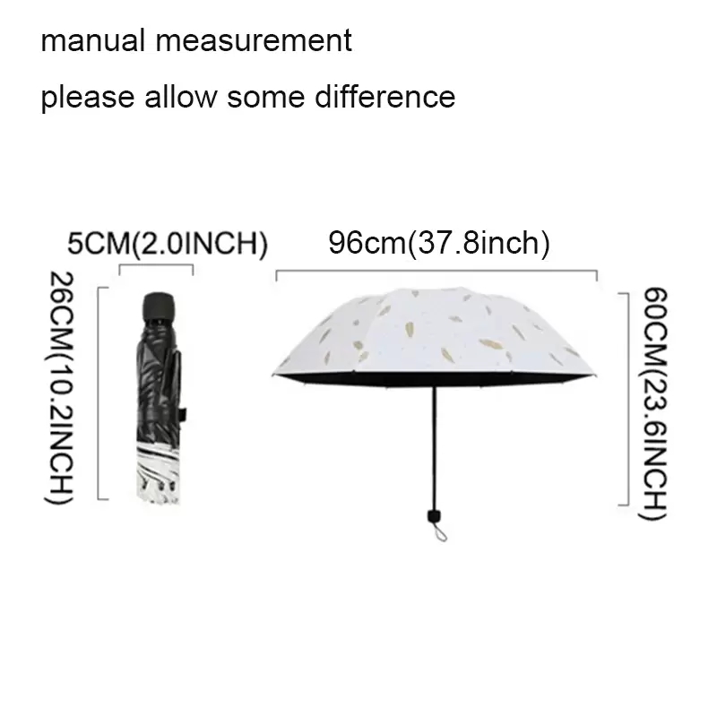 Gold Feather Black Coating Umbrellas Fresh Folding Umbrella Womens Windproof Students Rain Sun Dual-use Three-fold