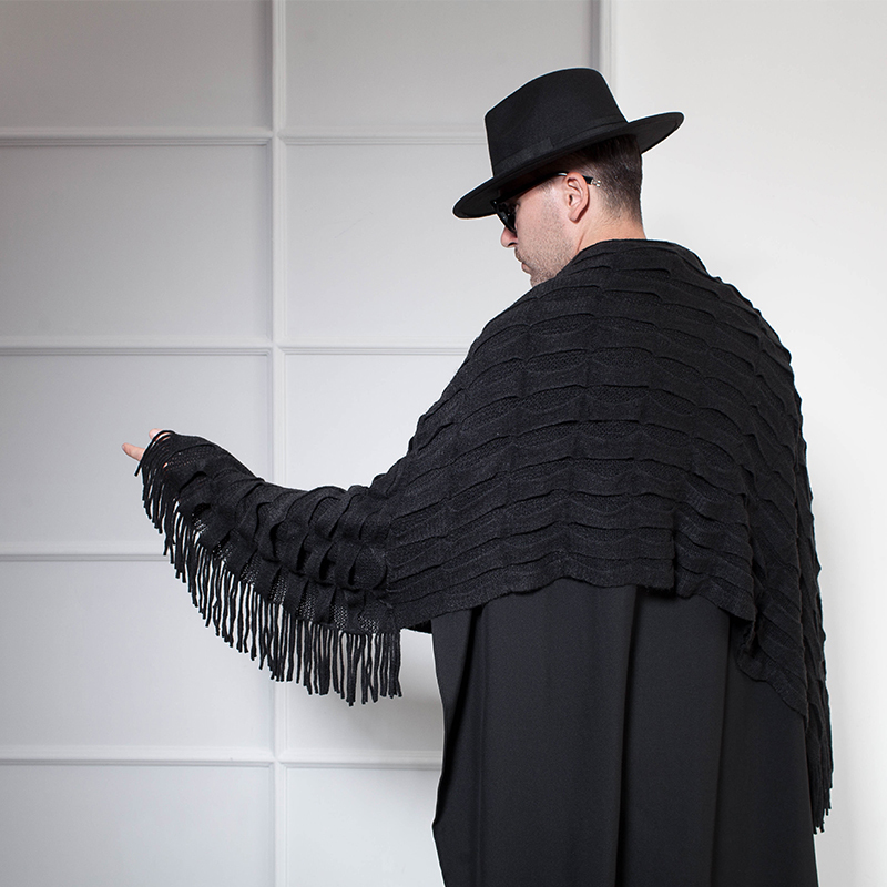 Korean version, cool knit sweater, Cape, Tzitzit, wide neck, shoulder pads, The mid-length 201022