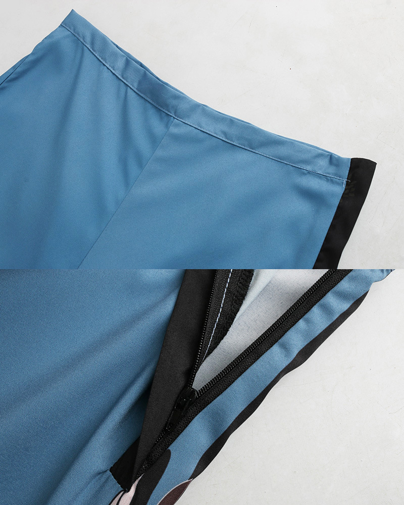 CHEERART Japanese Wide Leg Pants Women Ukiyoe Print Summer Pants Loose Trousers Palazzo Pants Blue Clothing 201106