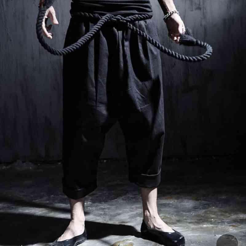 men summer black linen harem pants nightclub stage baggy trousers with rope belt mens gothic hip hop joggers street wear
men summer black linen harem pants nightclub stage baggy trousers with rope belt mens gothic hip hop joggers street wear