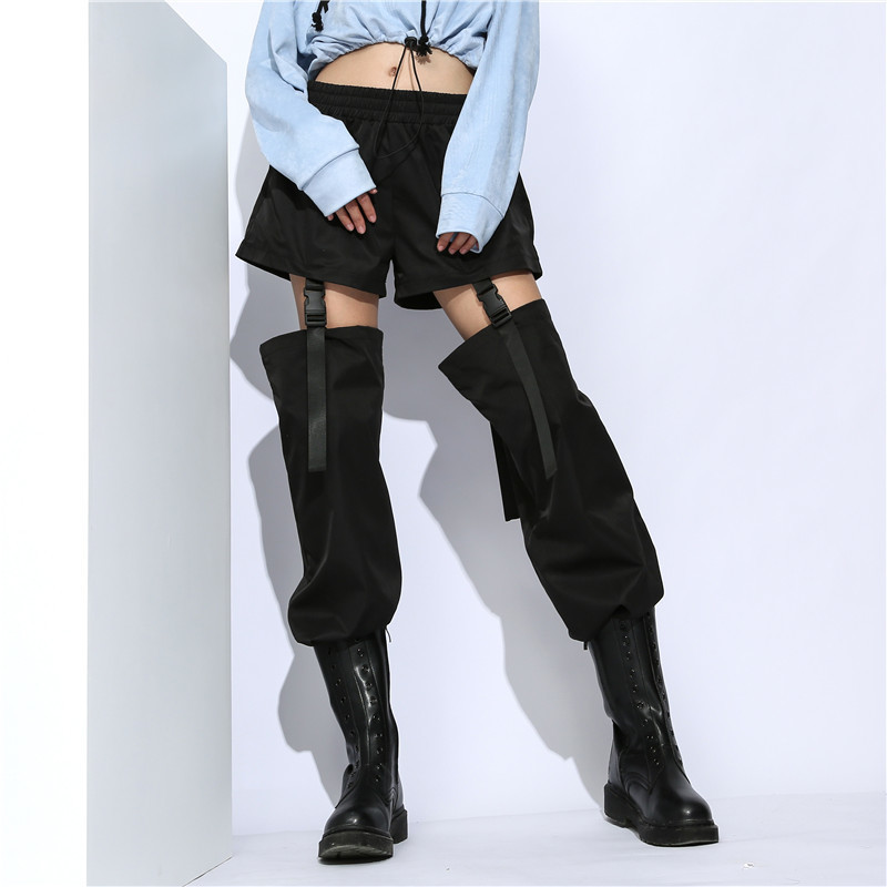 Rapwriter Fashion Detachable Two Ways Of Wearing Stretch High Waist Pants Women Loose Cargo Joggers Women Trousers Streetwear 201111