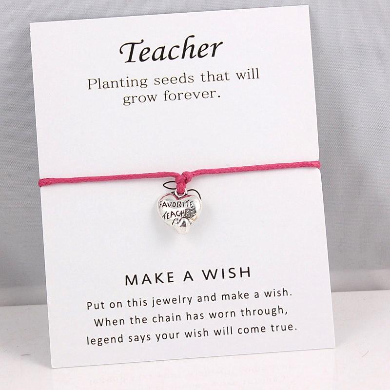Silver Plated Favorite Teacher Charms Bracelets Adjustable Wish Card Bracelets For Women Men Gifts For Teacher's Day Gifts
Silver Plated Favorite Teacher Charms Bracelets Adjustable Wish Card Bracelets For Women Men Gifts For Teacher's Day Gifts
