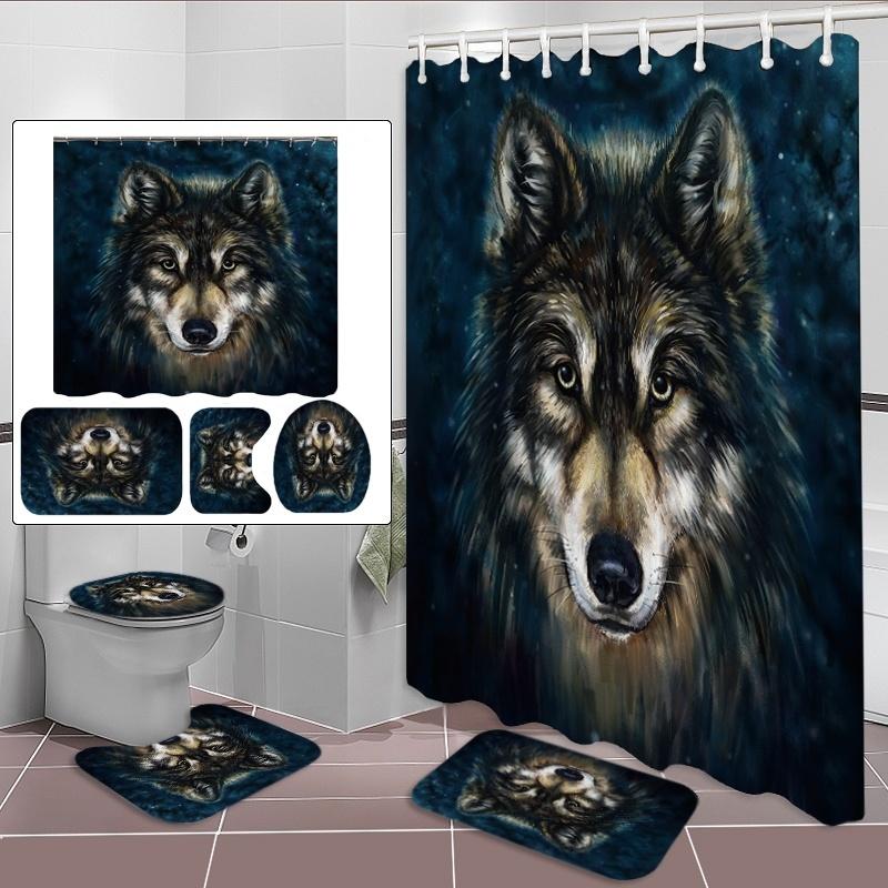 180*180cm Wild Wolf Head Waterproof Shower Curtain and Toilet Lid Cover Bath Mat 4 Piece Bathroom Set Home Decor
180*180cm Wild Wolf Head Waterproof Shower Curtain and Toilet Lid Cover Bath Mat 4 Piece Bathroom Set Home Decor