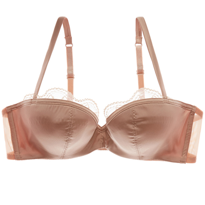 shaonvmeiwu Sexy glossy lace edge gathered underwear women skin bra thin bra with steel rings 201202