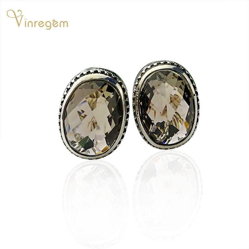 Stud Vinregem 925 Sterling Silver Round Cut Smoky Quartz Gemstone Wedding Engagement Vintage Studs Earrings For Women Fine Jewelry, Golden;silver 
Stud Vinregem 925 Sterling Silver Round Cut Smoky Quartz Gemstone Wedding Engagement Vintage Studs Earrings For Women Fine Jewelry, Golden;silver