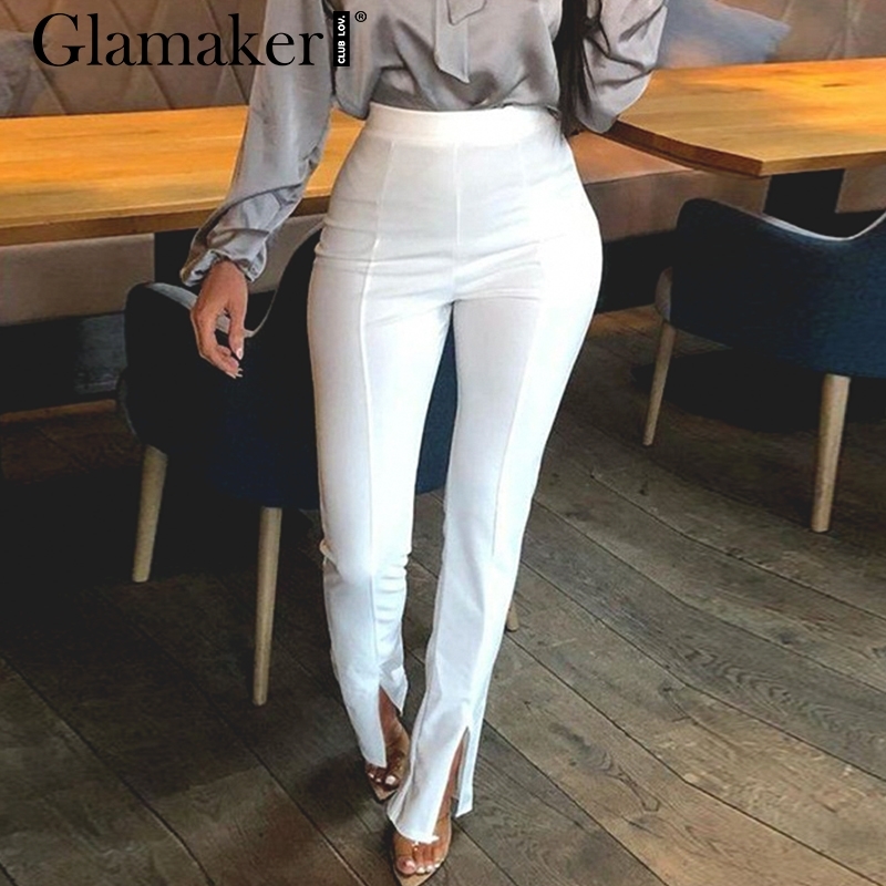 Glamaker High waist solid casual trousers women bodycon split pants Female office lady fashion pants Elegant patalon bottoms 201228