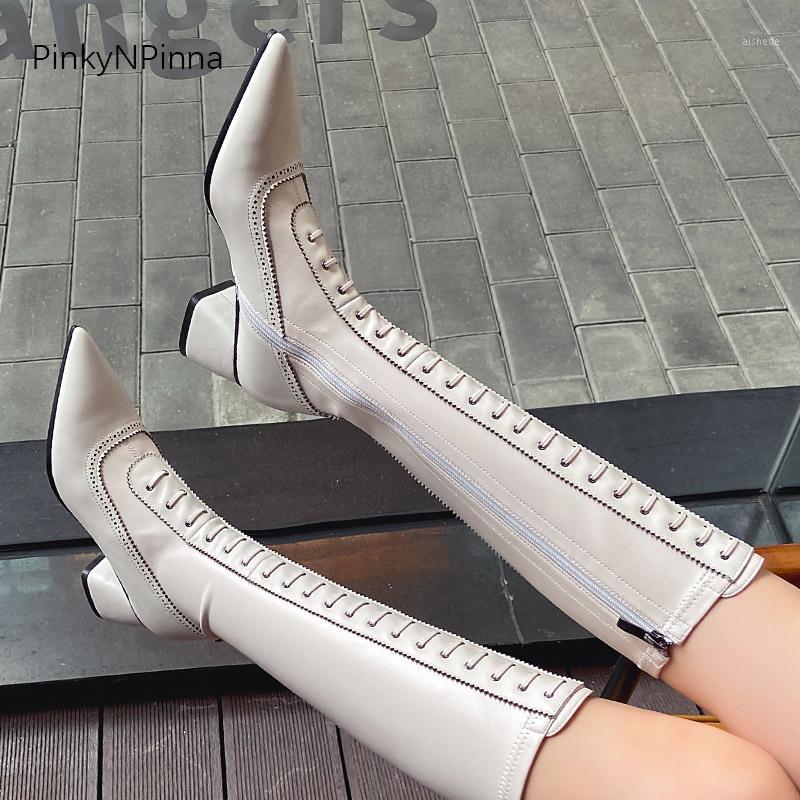 chic elegant women genuine leather white long knee high boots pointed toe chunky high heels side zip front lace up office party1, Black
chic elegant women genuine leather white long knee high boots pointed toe chunky high heels side zip front lace up office party1, Black