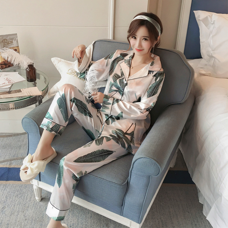 5XL Satin Silk Pajamas For Women's Set Long Sleeve Flower Printed Pigiama Set Long Sleepwear Nightwear Loungewear Pjs Plus Size 201027