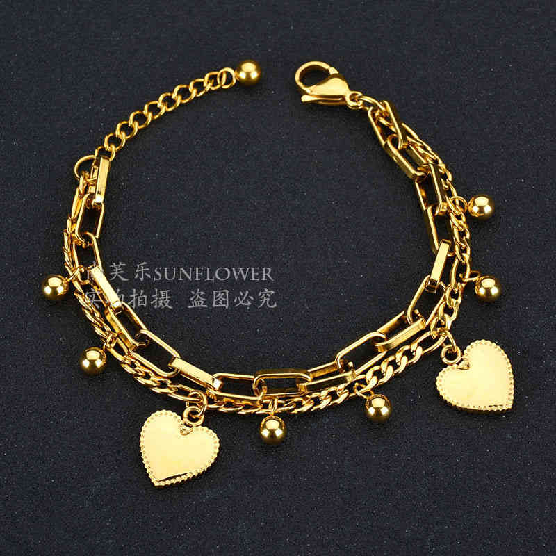Bangle Charm Bracelets Bohemian Fashion Multi-layer Stainless Steel Love Beads Nk Women's