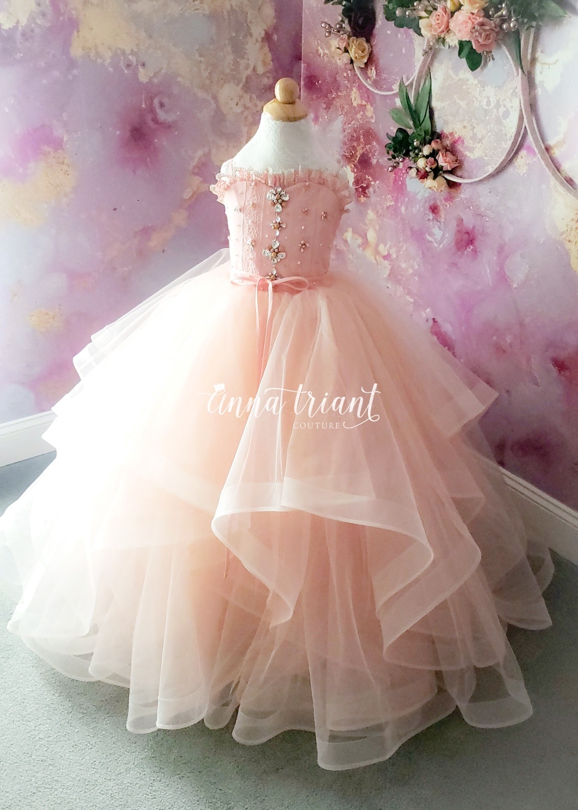 Blush Pink Ruffles Flower Girl Dresses For Wedding Beaded Crystal Lace Baby Wedding Guest Dress Birthday Gowns