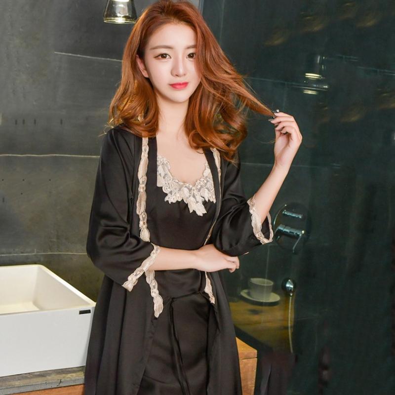 Women Kimono Robe Gown Set Sexy V-Neck Side Split Nightdress Suit Lace Leaf Trim Sleepwear Faux Silk Casual Home Dress, Black
Women Kimono Robe Gown Set Sexy V-Neck Side Split Nightdress Suit Lace Leaf Trim Sleepwear Faux Silk Casual Home Dress, Black