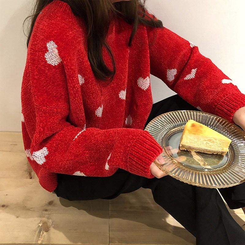 M Women's Sweater Korean Sweet Heart Shaped Pattern Round Neck Long-sleeved Knit Pullover Fashion Casual Women's Sweater Red1
M Women's Sweater Korean Sweet Heart Shaped Pattern Round Neck Long-sleeved Knit Pullover Fashion Casual Women's Sweater Red1