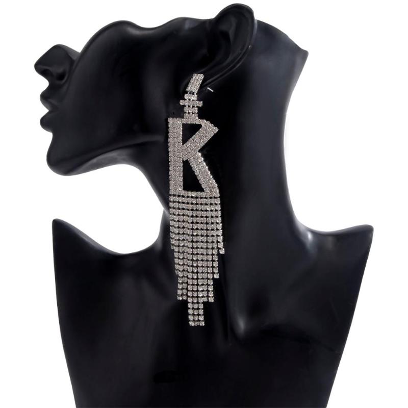 IngeSightZ Luxury Shiny Rhinestone Alphabet Initial Letter A Drop Dangle Earrings Crystal Long Tassl Earrings for Women Jewelry1