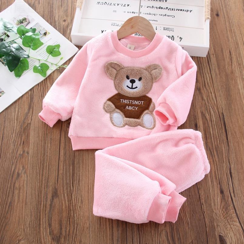 New Autumn Winter Baby Clothes Pajamas Sets Girls Pajamas Children Warm Flannel Fleece Catoon Bear Kids Sleepwear Home Suit 1-6Y LJ201216