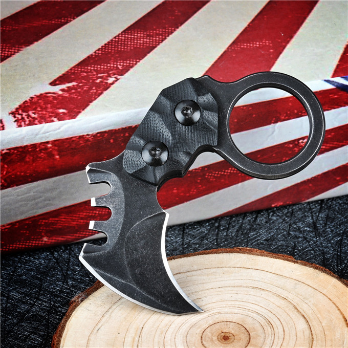 High Quality Mini Small EDC Pocket Fixed Claw Knife AUS-8A Black Stone Wash / Satin Blade Full Tang G-10 Handle Karambit
