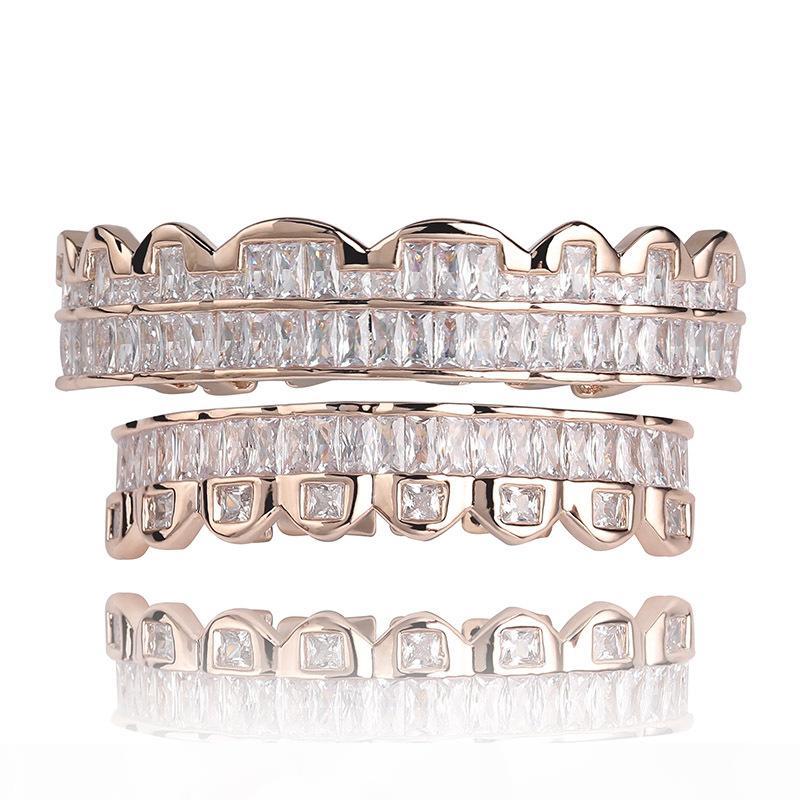personalized White Gold CZ Cubic Zirconia Teeth Grills Hip Hop Vampire Bling Fang Grillz Iced Out Full Dia Tooth Cap Mens & Womens Free shipping