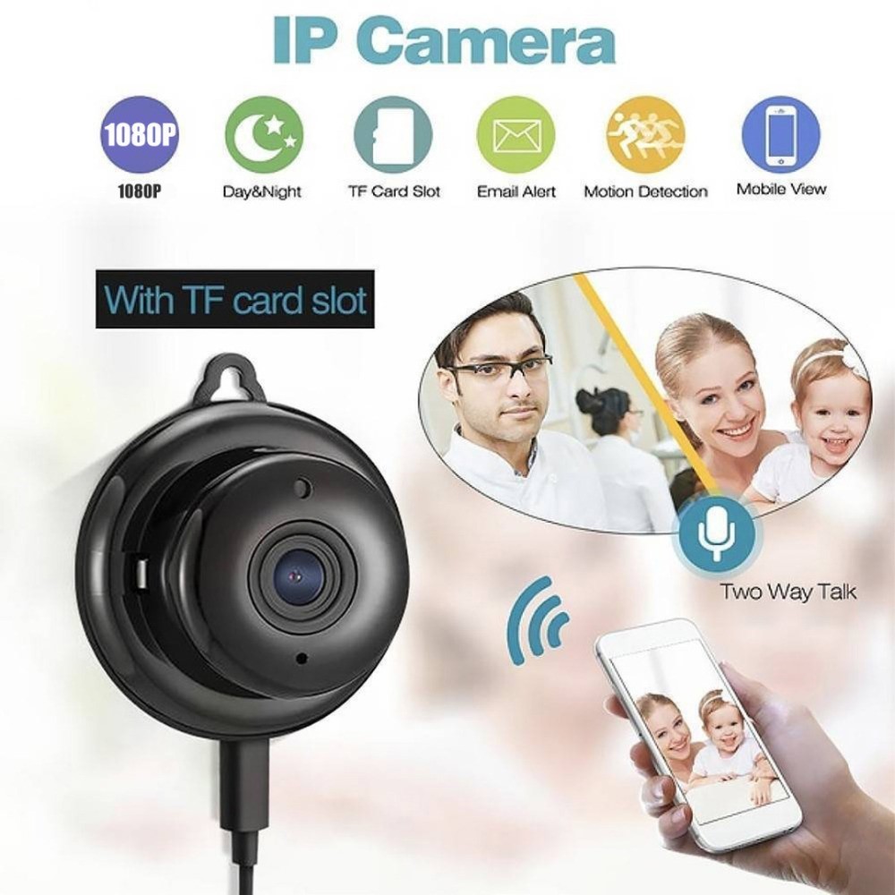 

64GB 1080P Wireless Mini WiFi Camera Night Vision Home Security Camera IP CCTV Surveillance IR Motion Detect Baby Monitor P2P, Black plus 64gb