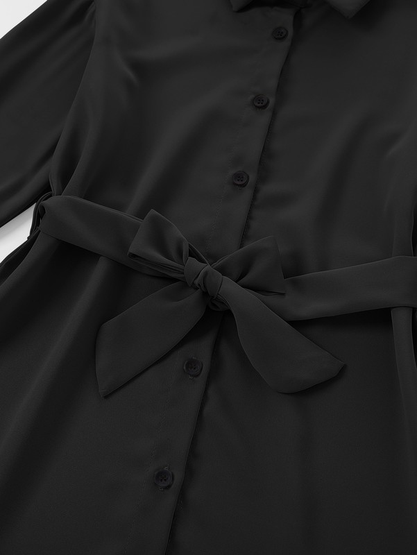 Girls Curved Hem Button Front Belted Shirt Dress SHE