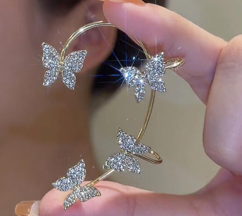 Silver Plated Metal Butterfly Ear Clips Without Piercing For Women Sparkling Zircon Ear Cuff Clip Earrings Wedding Jewelry GC797