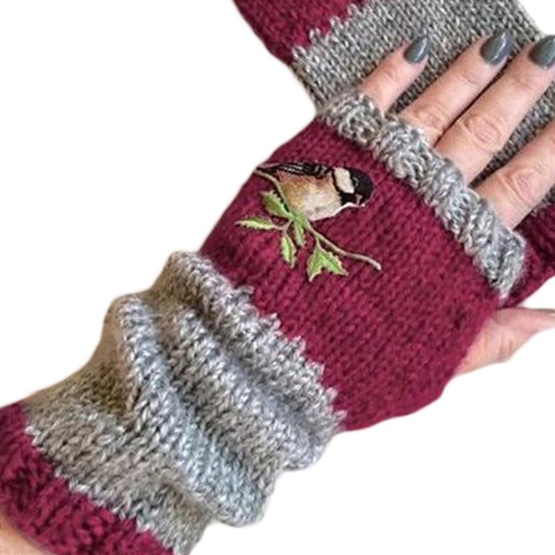 Women Winter Knitted Fingerless Gloves Bird Embroidered Color Block Splice Half X7YA
Women Winter Knitted Fingerless Gloves Bird Embroidered Color Block Splice Half X7YA