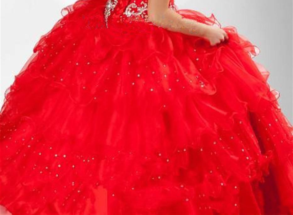 Cute Red Multi Layered Little Girl Party Ball Gowns Halter Beaded Pageant Dresses halloween costumes Kids Formal Wear 0509