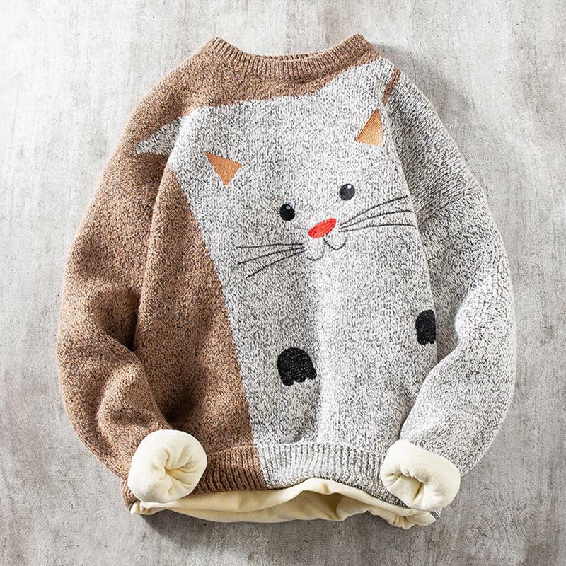 Men's sweater cartoon cat knit round neck pullover Christmas gift Men's and women's winter warm plus velvet thick sweater, Blue
Men's sweater cartoon cat knit round neck pullover Christmas gift Men's and women's winter warm plus velvet thick sweater, Blue