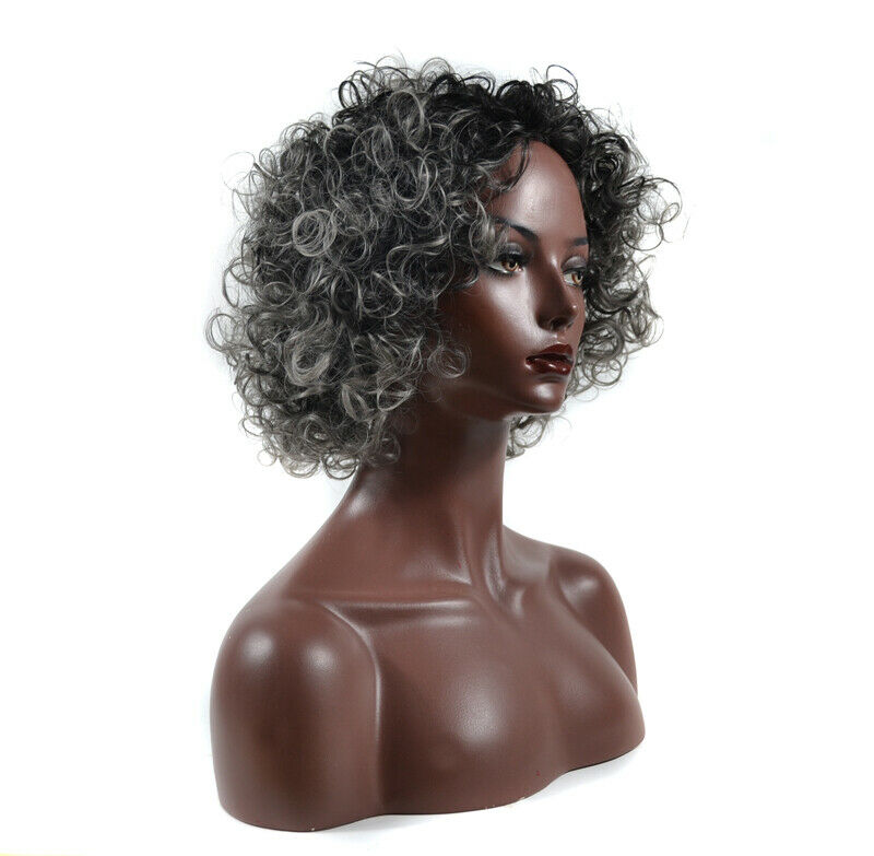 Short Afro Curly Wigs for Women Ombre Grey Curly African American Hair Full Wig