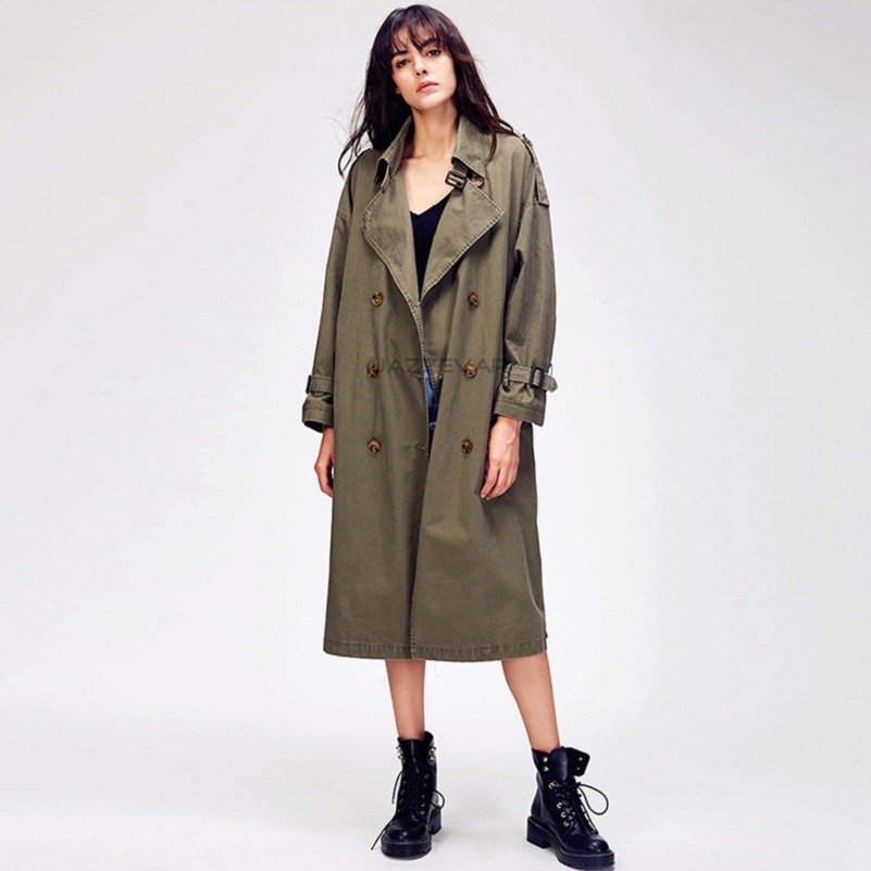 870114# Original Desginer JAZZEVAR 2020 Autumn New Women's Casual Trench Coat Oversize Double Breasted Vintage Washed Outwear Loose Clothing