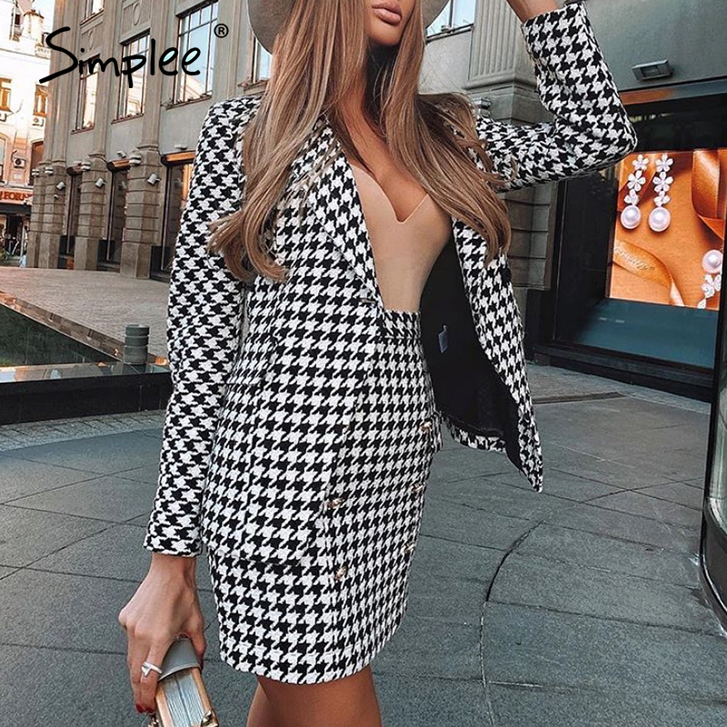 Simplee Fashionable Plaid women's suit two piece Office women's long sleeve short skirt suit Autumn single button suit new 201130, Bottom 
Simplee Fashionable Plaid women's suit two piece Office women's long sleeve short skirt suit Autumn single button suit new 201130, Bottom