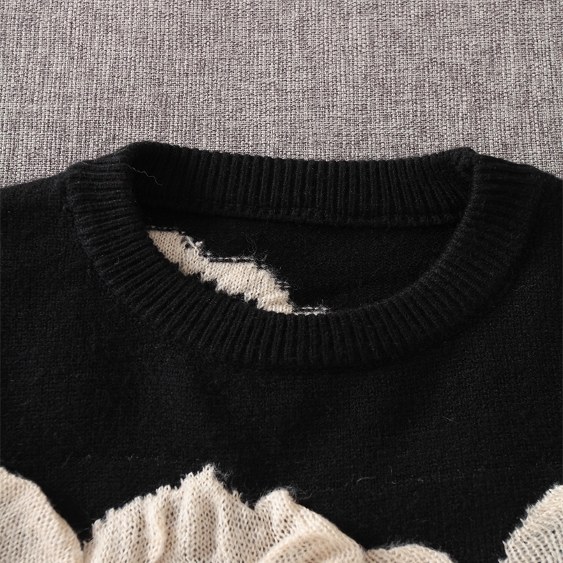Autumn Winter Floral Print Sweater Women Knitted Pullover Femme Sweaters High Quality Knitted Oversize black Sweater Jumper 201224