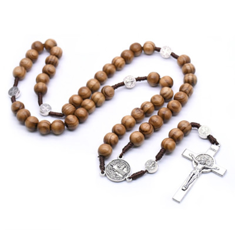Hot Sale Handmade necklace of Catholic rosary beads Wooden beads cross necklace religious ornaments Best friend gift