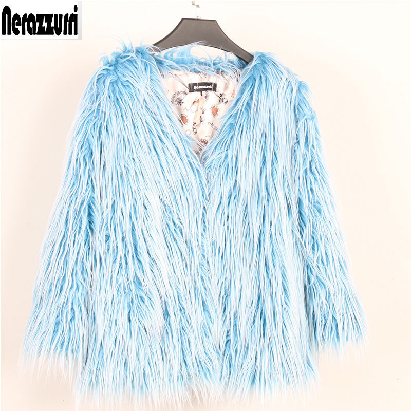Nerazzurri Fluffy faux fur coat women winter streetwear v neck blue Fashion colored short fake fur jacket big size outerwear LJ201204, Sky blue
Nerazzurri Fluffy faux fur coat women winter streetwear v neck blue Fashion colored short fake fur jacket big size outerwear LJ201204, Sky blue