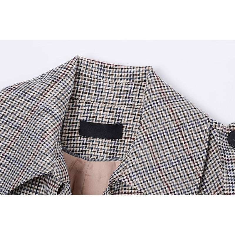 [EAM] Women Gray Plaid Stitch Big Size Long Trench New Lapel Long Sleeve Loose Fit Windbreaker Fashion Spring Autumn 1Z475 201102
